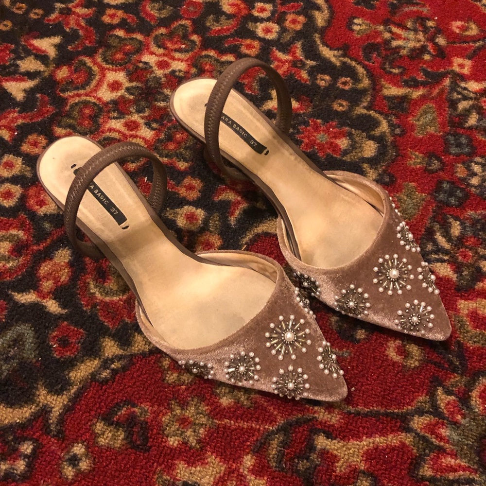 Zara Embellished Pointed Toe Slingbacks